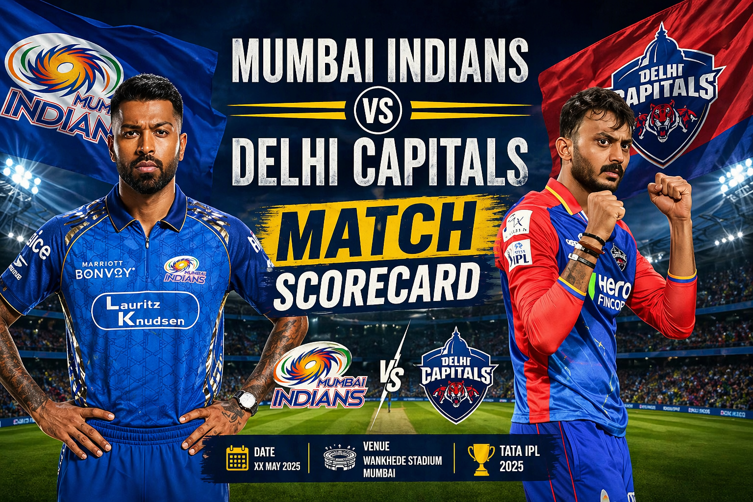 मुंबई इंडियन्स वि दिल्ली कॅपिटल्स सामन्याचे स्कोअरकार्ड