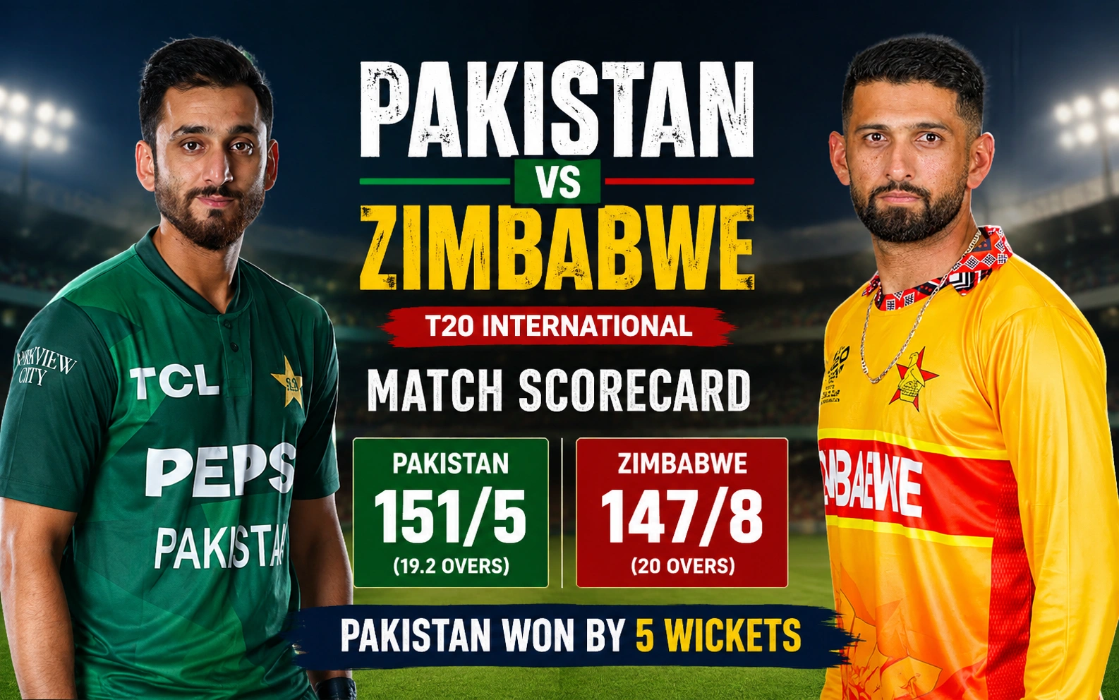 Pakistan National Cricket Team vs Zimbabwe National Cricket Team Match Scorecard: Pakistan Secures Thrilling 5-Wicket Win