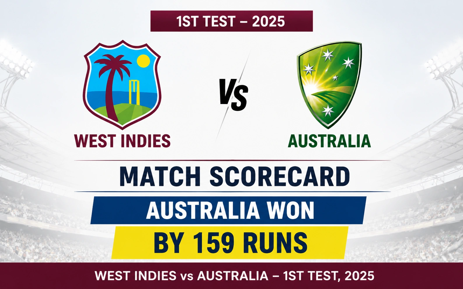 West Indies Cricket Team vs Australian Men’s Cricket Team Match Scorecard: Complete Match Analysis & Stats West Indies Cricket Team vs Australian Men’s Cricket Team Match Scorecard: Complete Match Analysis & Stats